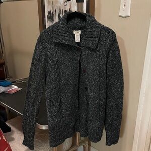 L.L. Bean Charcoal Cable Knit Button Cardigan
